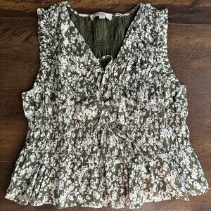 LOFT women's floral print casual top with ruffle detail